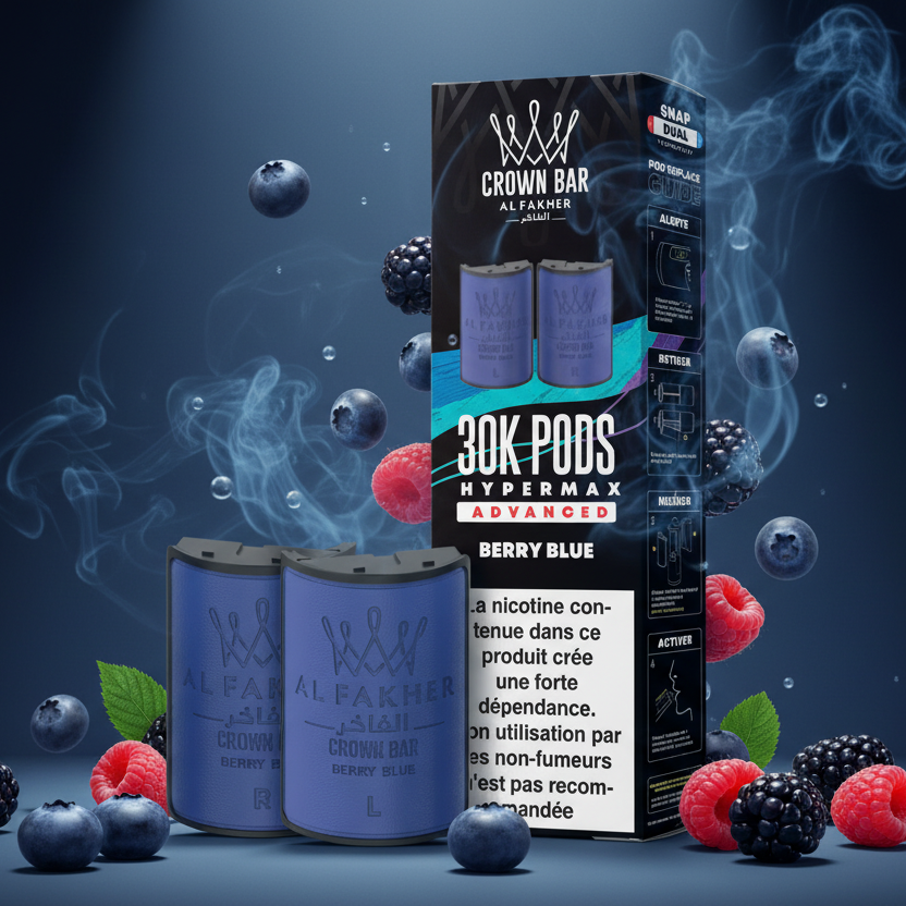 Crown Bar Al Fakher Hypermax Advanced 30K Pods – Berry Blue (Snap Dual)