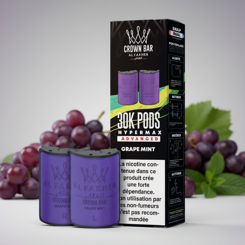 Crown Bar Al Fakher Hypermax Advanced 30K Pods – Grape Mint (Snap Dual)