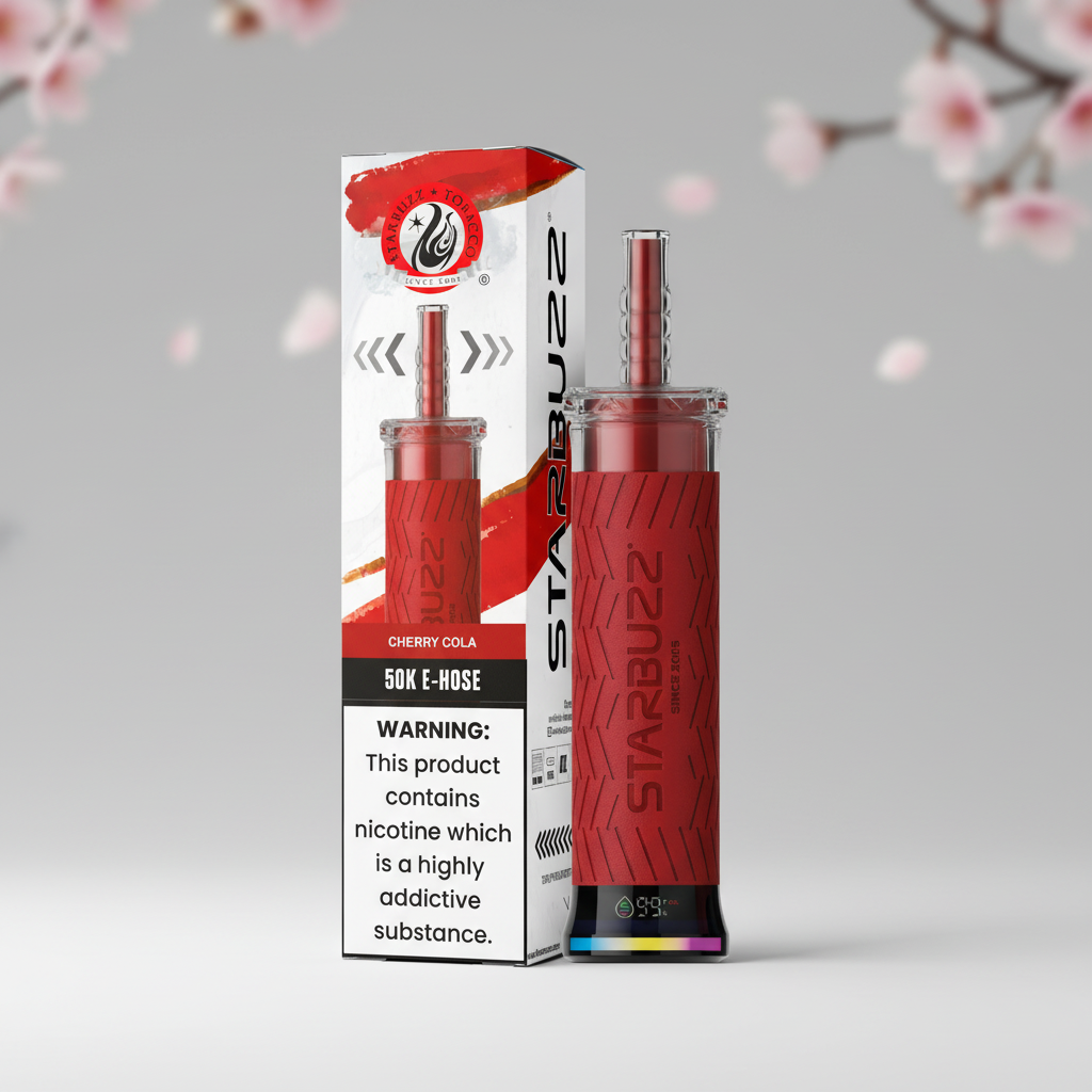 Red e-hose with 'Starbuzz' branding and packaging on a white background