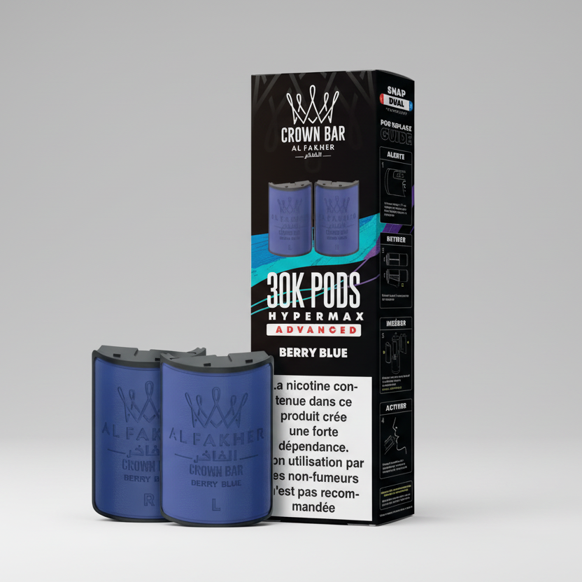 Crown Bar Al Fakher Hypermax Advanced 30K Pods – Berry Blue (Snap Dual)