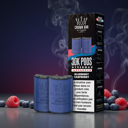 Alfakher Crown Bar vape pods packaging with blue pods and black box on a white background