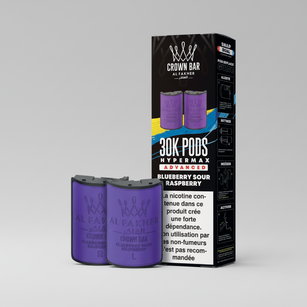 Crown Bar Al Fakher Hypermax Advanced 30K Pods – Blueberry Sour Raspberry (Snap Dual)