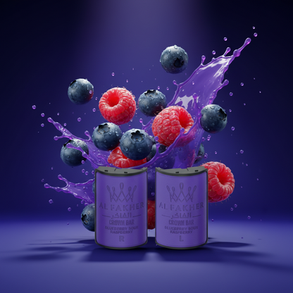 Purple vape pods with 'Crown Bar Al Fakher' packaging on a white background