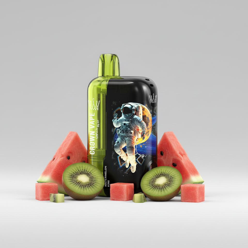 Crown Vape vape device and packaging with an astronaut graphic on a white background