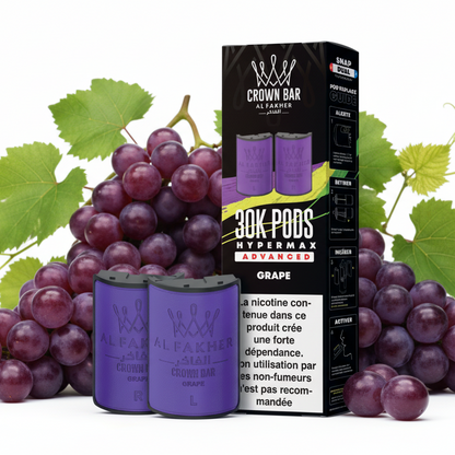 Purple vape pods with their packaging displaying 'Crown Bar Al Fakher' branding.