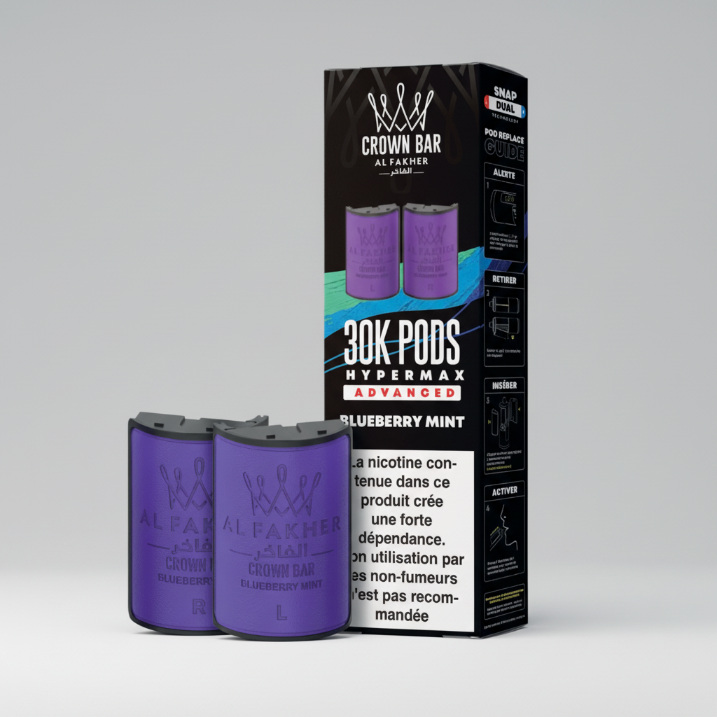Crown Bar Al Fakher Hypermax Advanced 30K Pods – Blueberry Mint (Snap Dual)