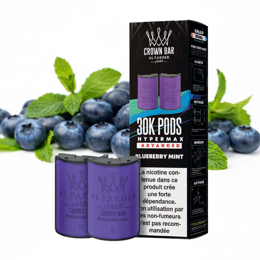 Crown Bar Al Fakher Hypermax Advanced 30K Pods – Blueberry Mint (Snap Dual)