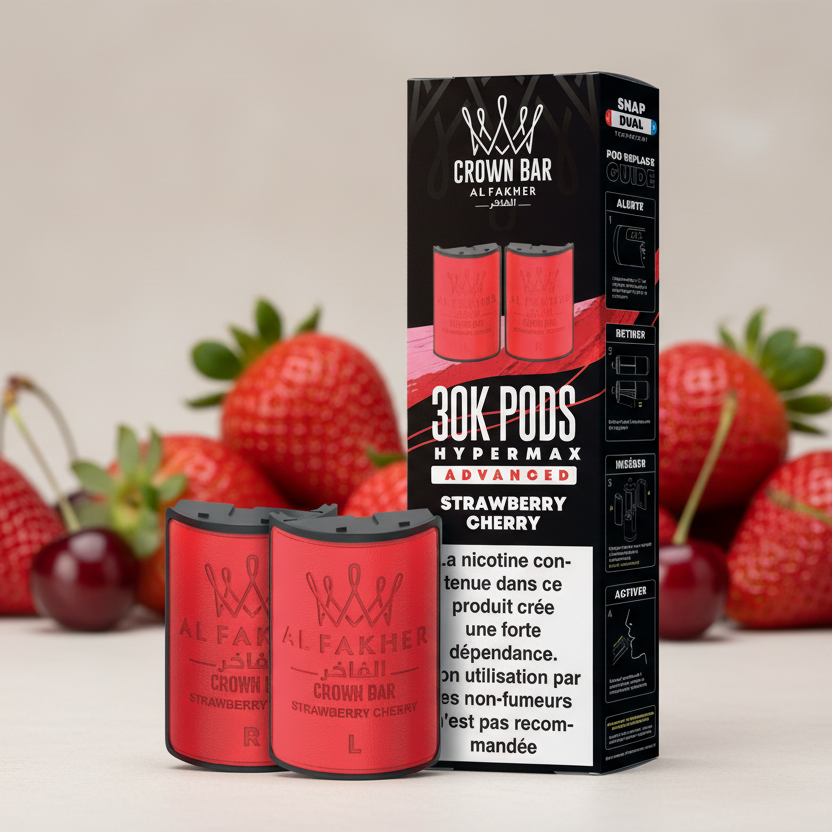 Crown Bar Al Fakher Hypermax Advanced 30K Pods – Strawberry Cherry (Snap Dual)