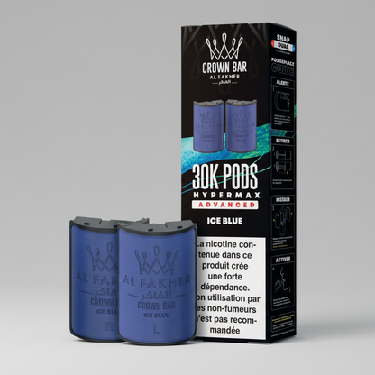 Crown Bar Al Fakher vape pods packaging with blue pods and black box on a white background