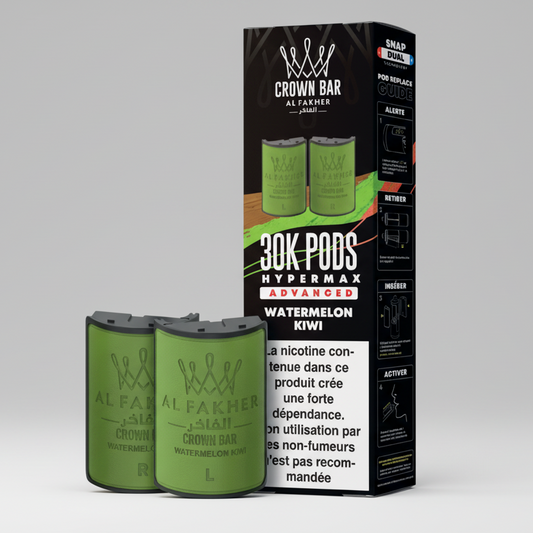 Al Fakher Crown Bar vape pods packaging with green vape pods and black box on a white background