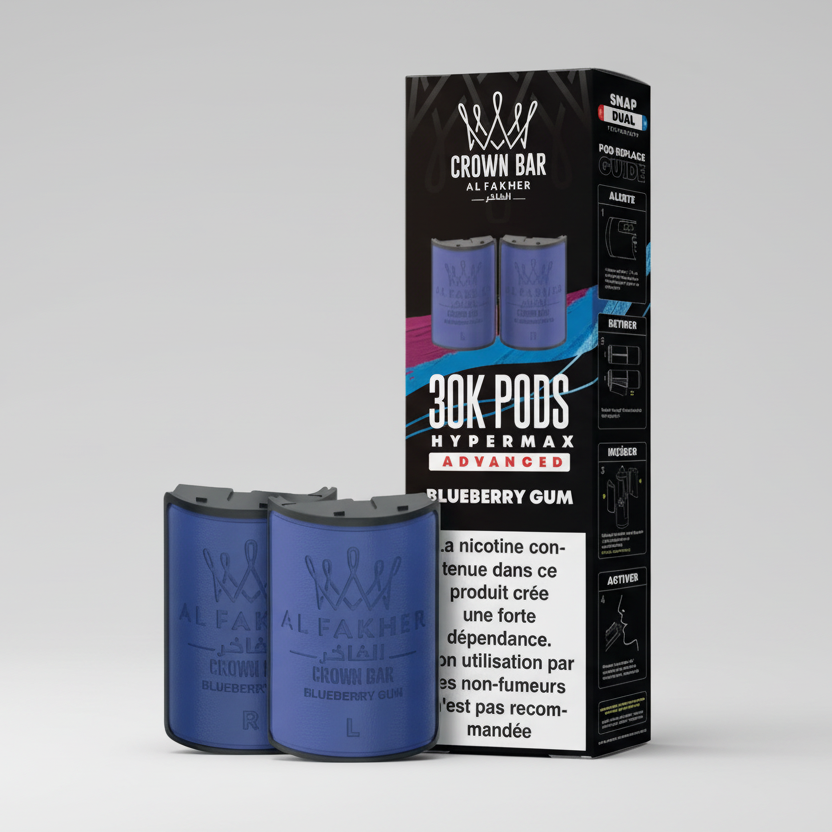 Crown Bar Al Fakher Hypermax Advanced 30K Pods – Blueberry Gum (Snap Dual)