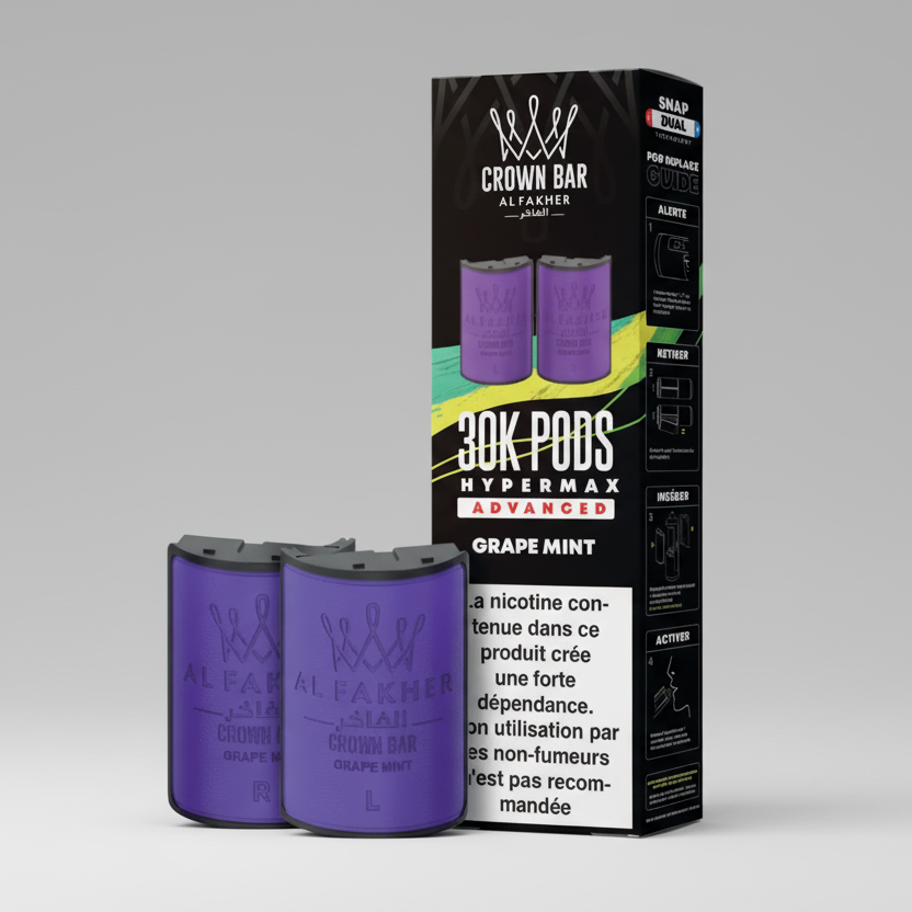 Crown Bar Al Fakher Hypermax Advanced 30K Pods – Grape Mint (Snap Dual)