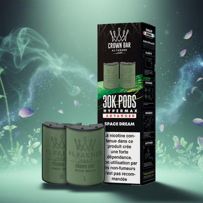 Al Fakher Crown Bar vape pods packaging with green pods and black box on a white background