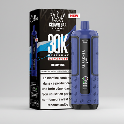 Blue vape device with 'Al Fakher' branding and packaging in the background