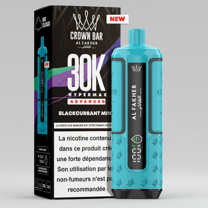 Al Fakher Crown Bar vape device and packaging on a gray background