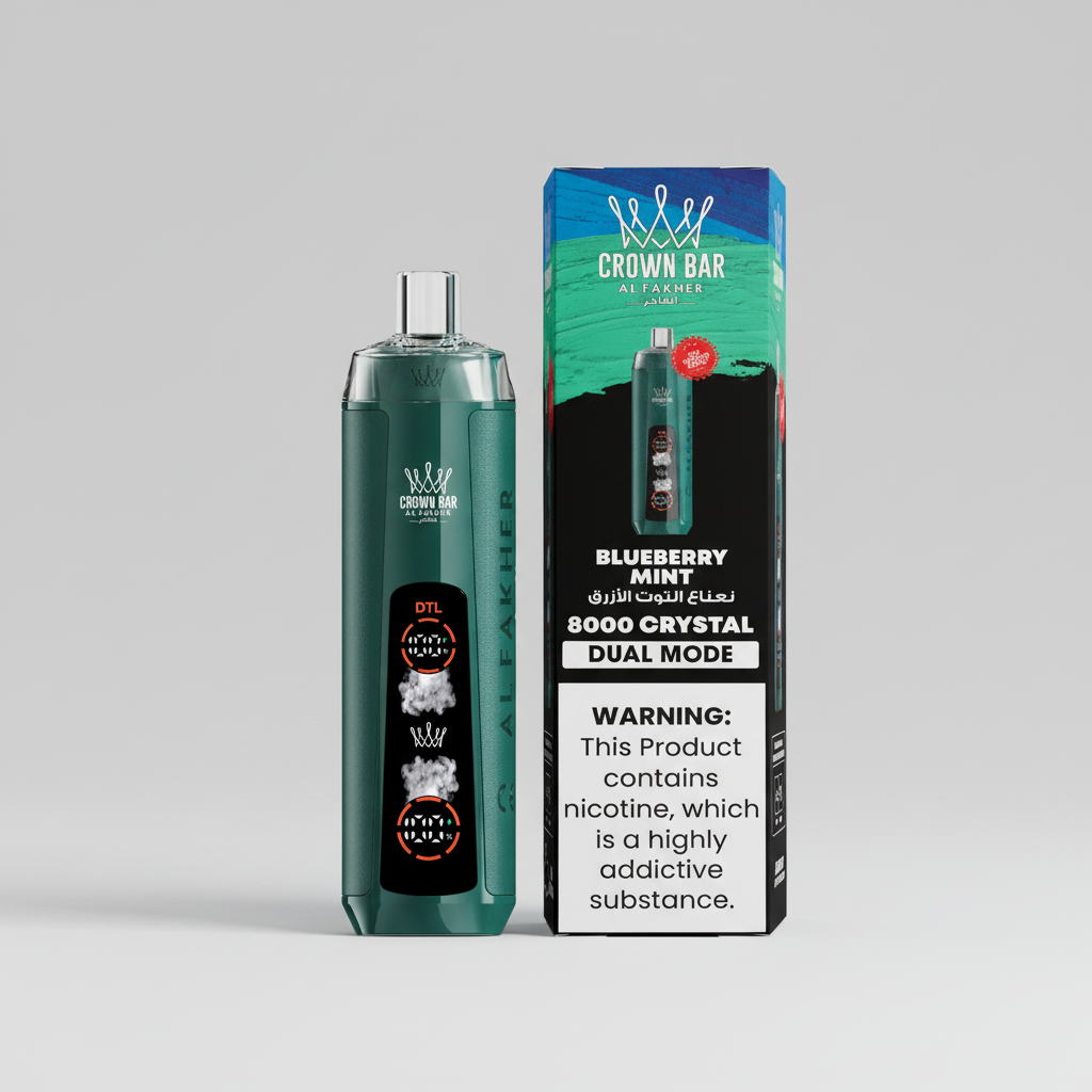 Crown Bar vape device and packaging on a white background