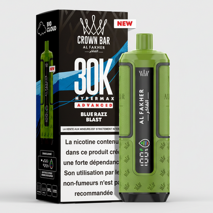Green vape device with 'Al Fakher' branding and packaging displaying product details.