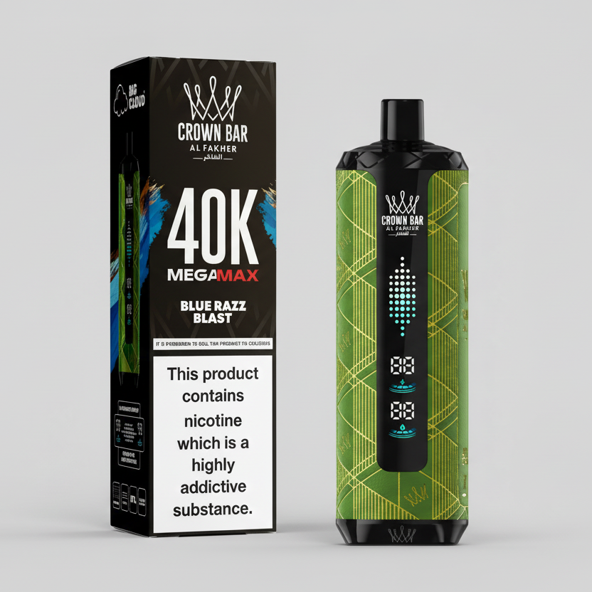 Crown Bar vape device and packaging on a white background