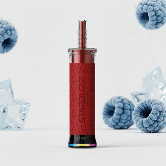 Red vape pen with 'Starbuzz' branding on a white background