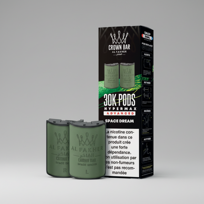 Al Fakher Crown Bar vape pods packaging with green pods and black box on a white background