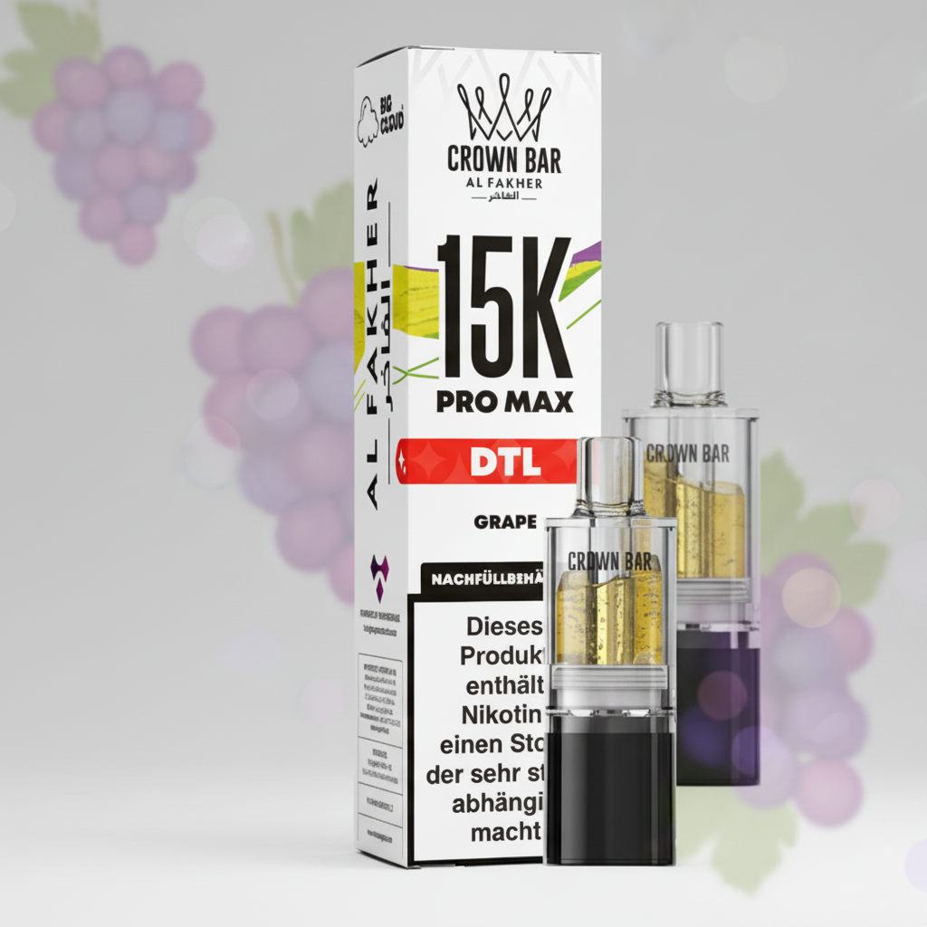 Crown Bar Al Fakher vape pen and packaging on a gray background