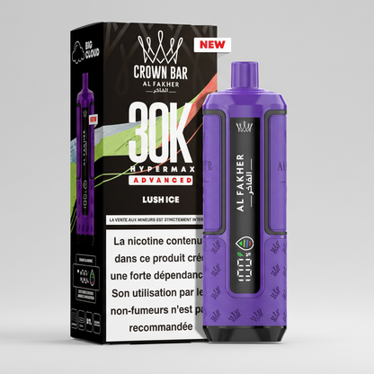 Purple vape device with 'Al Fakher' branding and packaging in the background