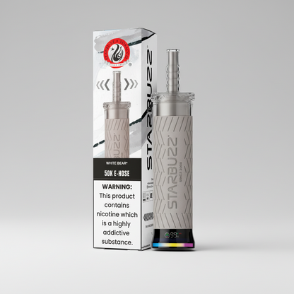 Starbuzz vape device with packaging and warning label on a white background